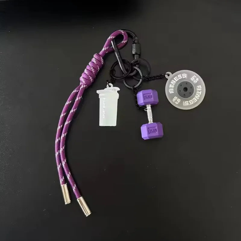 Gym Fitness Keychain Set – Barbell, Dumbbell & Shaker Charms