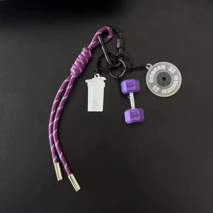Gym Fitness Keychain Set – Barbell, Dumbbell & Shaker Charms