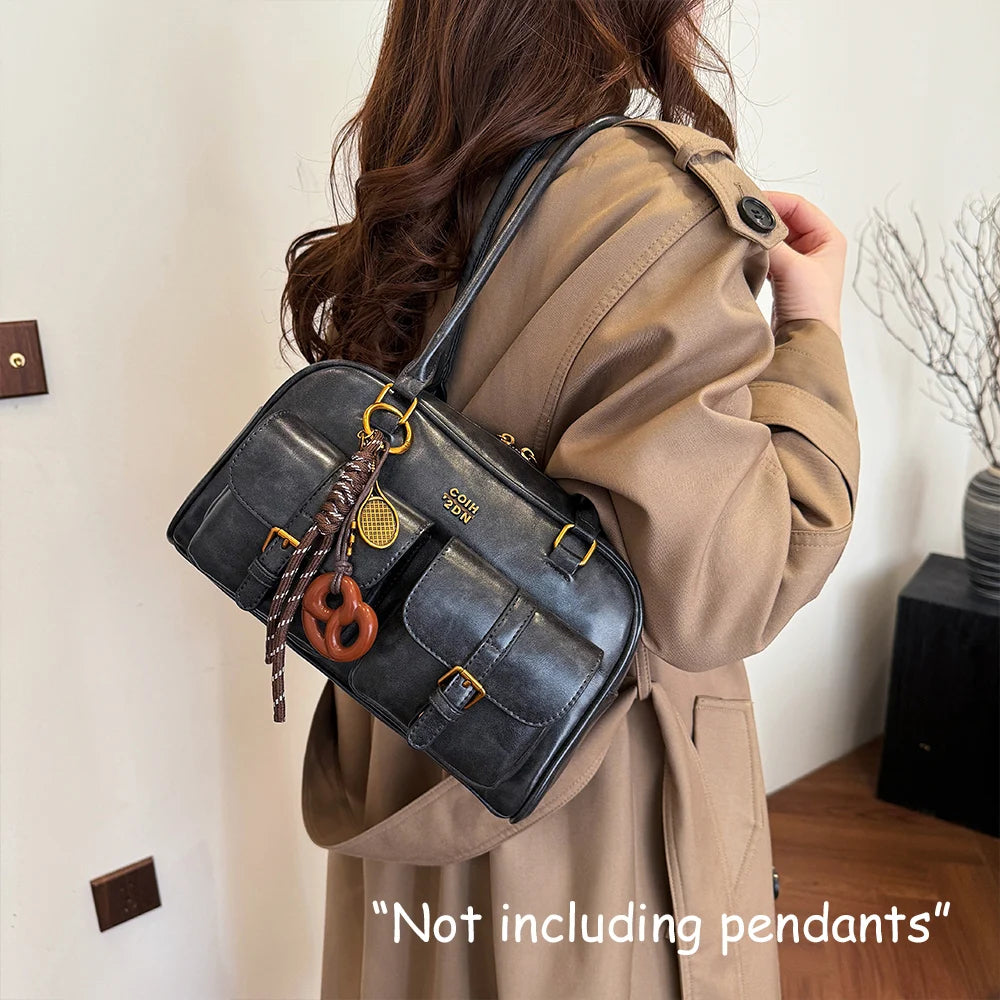 Retro PU Leather Women's Shoulder Bag with Multi-Pockets