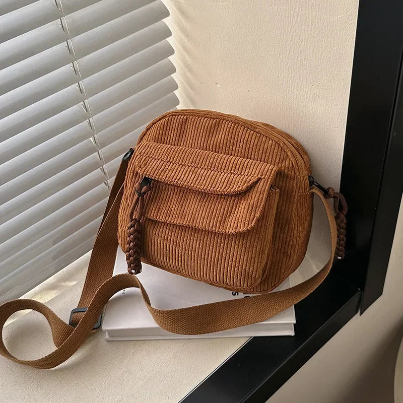 Corduroy Crossbody Bag – Cute Strawberry Print Women's Shoulder Bag