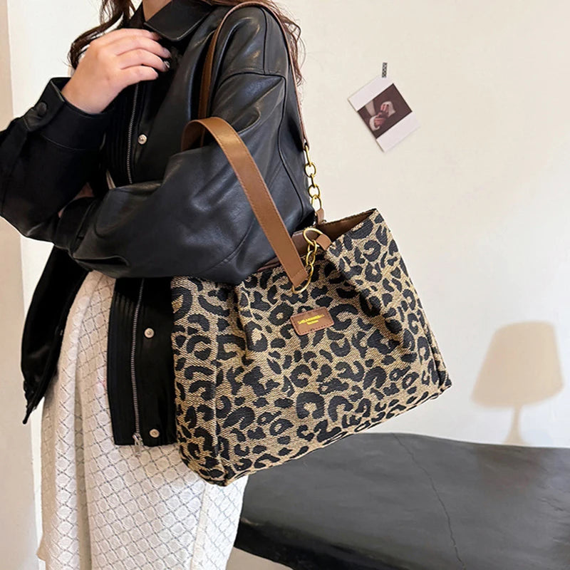 Leopard Print Tote Bag for Women – Large Capacity Shoulder Handbag