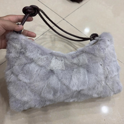 Real Fur Shoulder Bag Women Mink Hair Designer Luxury Handbag Trend Casual Elegant Female Bags