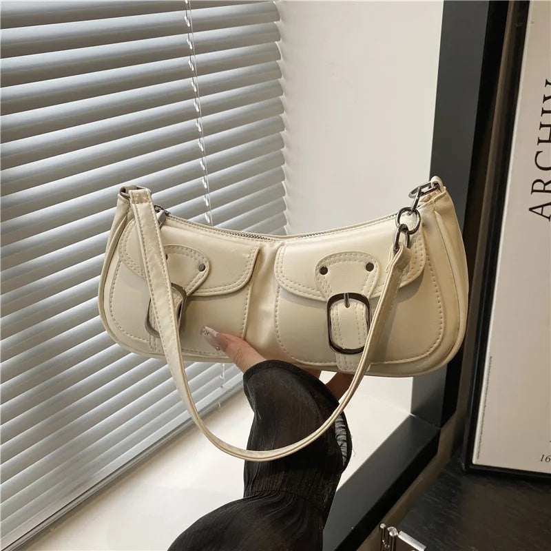 Women's Crossbody Shoulder Bag – Trendy Armpit Purse with Buckle