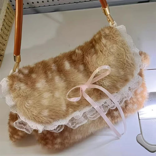 Faux Fur Deer Plush Crossbody Bag – Lolita Bow Design