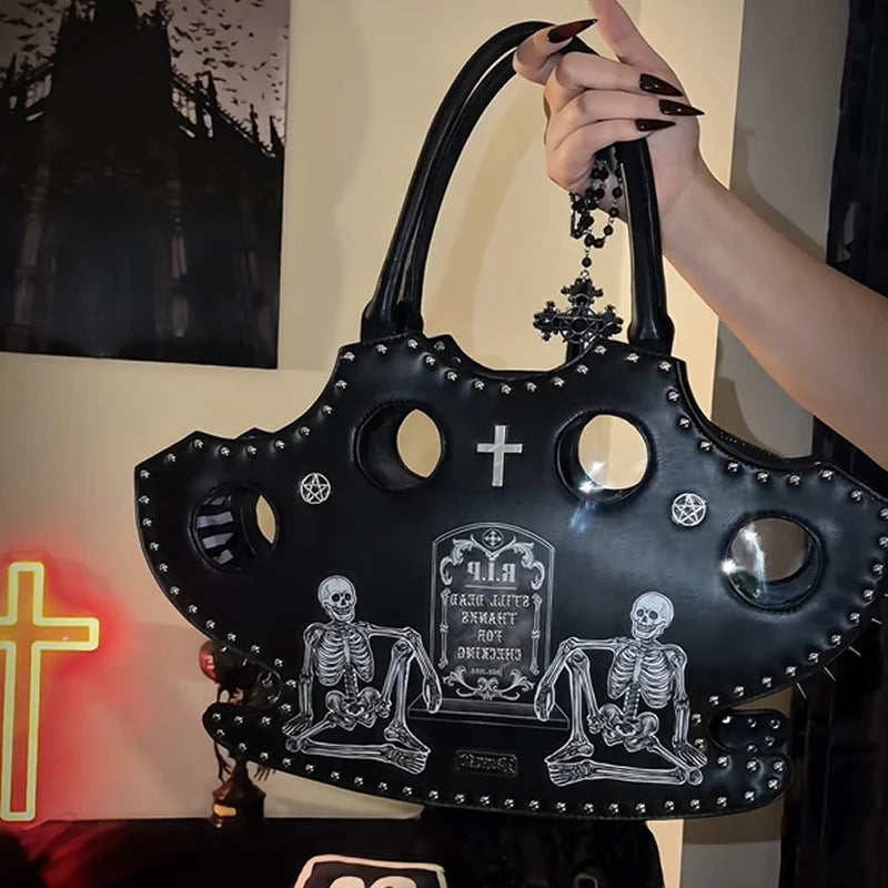 Gothic Skull Shoulder Bag – Y2K Rivet Halloween Handbag
