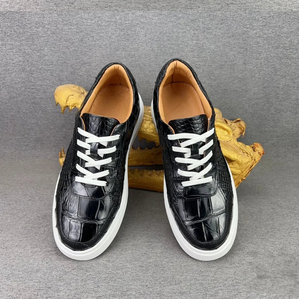 Crocodile Leather Sneakers – Men's Lace-Up Casual Shoes