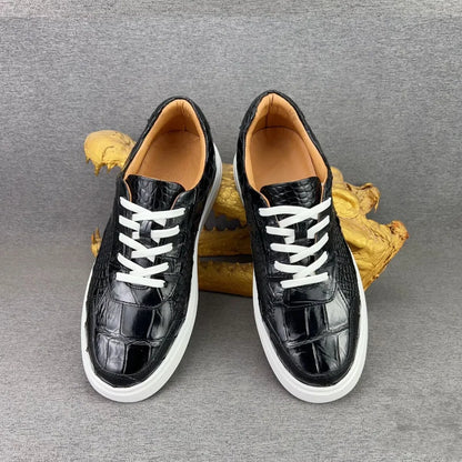 Crocodile Leather Sneakers – Men's Lace-Up Casual Shoes