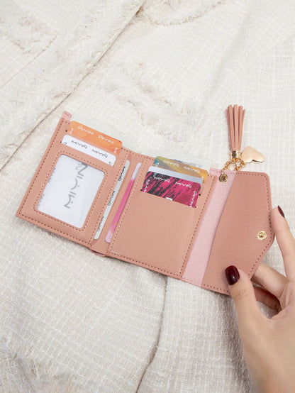 Women's Compact Clutch Wallet with Tassel & Gold Heart Charm