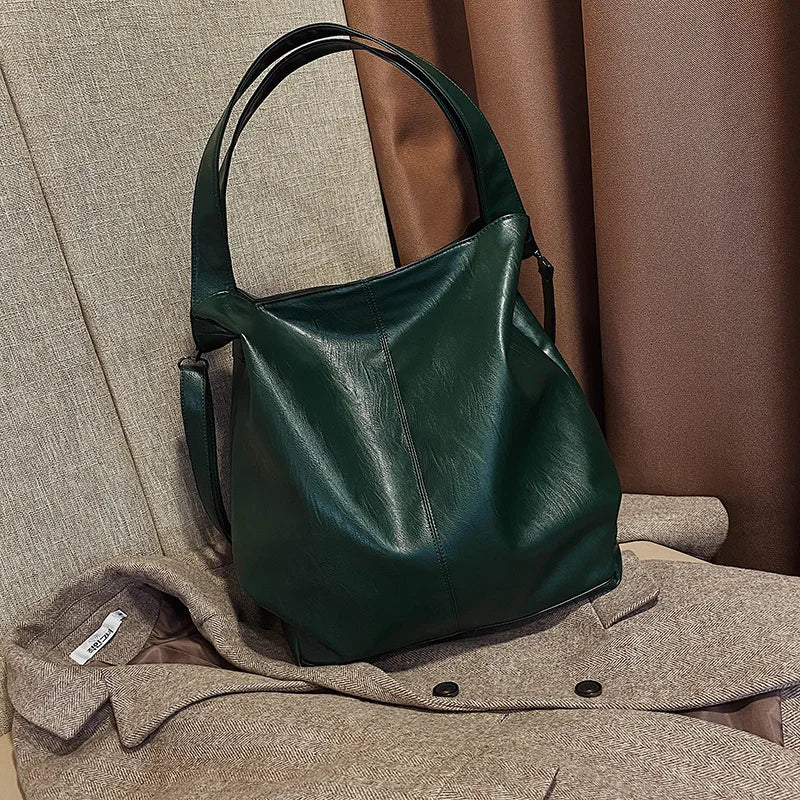 Moods Oversized Black Shoulder Bags Women Luxury Soft Leather Large Capacity Shopper Totes