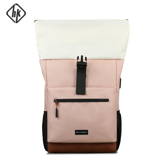 Roll-Top Laptop Backpack for Women, Waterproof Travel Bag with USB Port