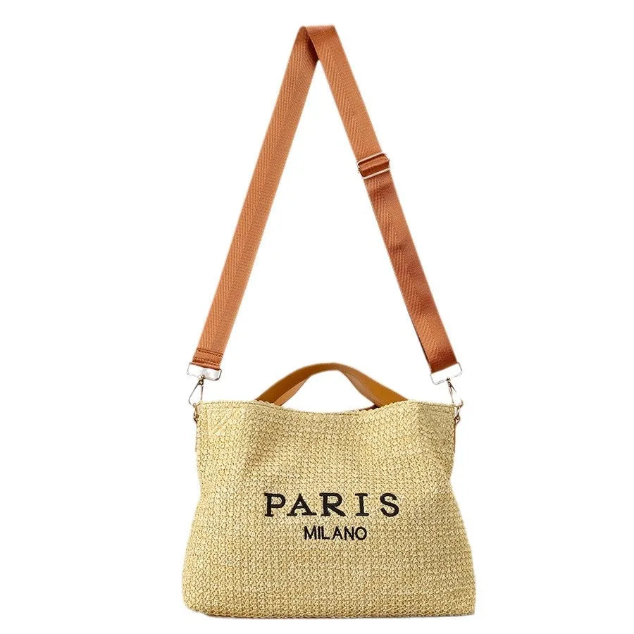 Letters Straw Women Handbags Casual Pp Shoulder Crossbody Bags Summer Beach Large Capacity Tote Bag