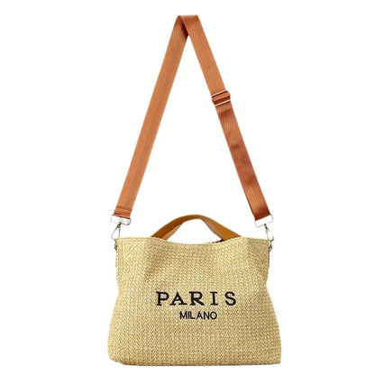 Letters Straw Women Handbags Casual Pp Shoulder Crossbody Bags Summer Beach Large Capacity Tote Bag