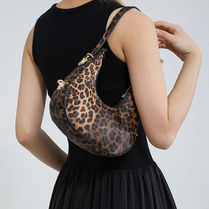 Animal Print Crescent Shoulder Bag for Women – Cow & Leopard