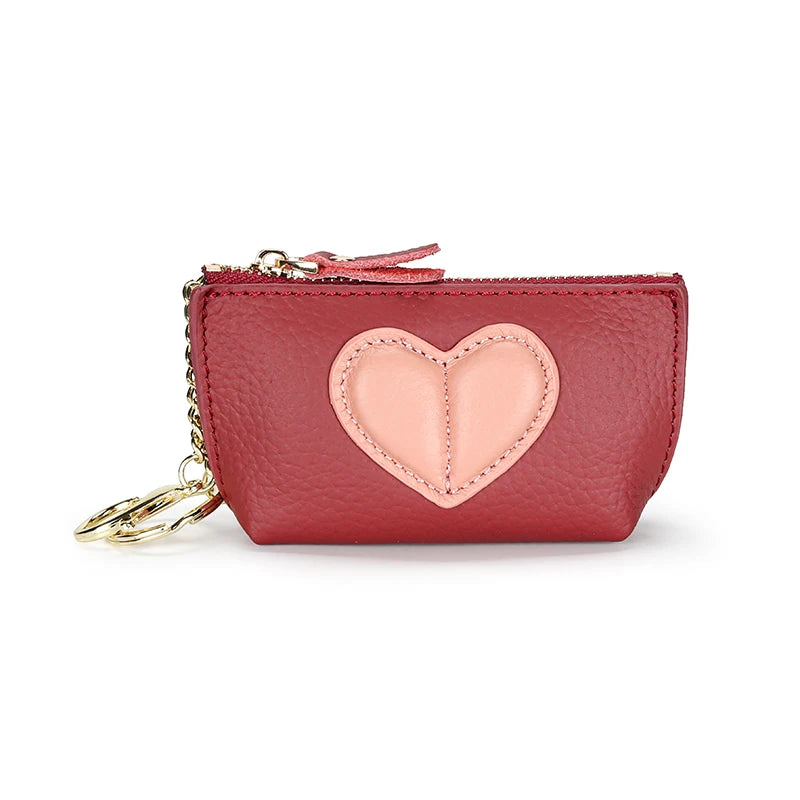 Leather Heart Coin Purse with Key Ring – Women's Mini Wallet