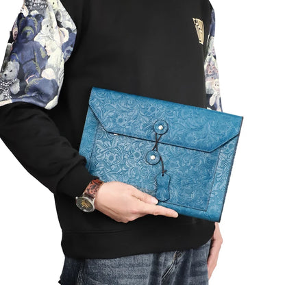 Genuine Leather A4 Document Bag – Men's Embossed Briefcase Portfolio Clutch for iPad