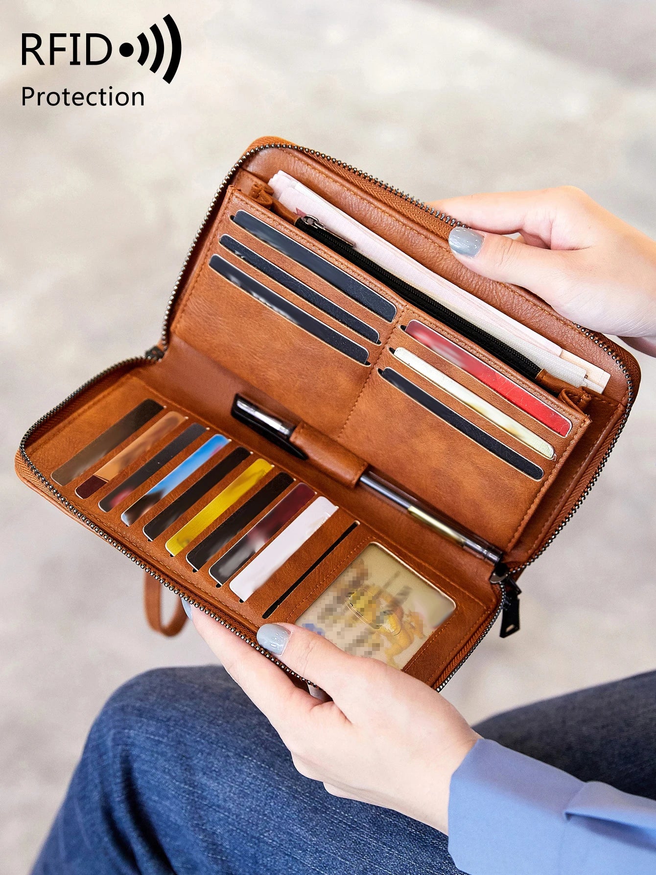 RFID Blocking Women's Long Clutch Wallet – Zip Wristlet Purse