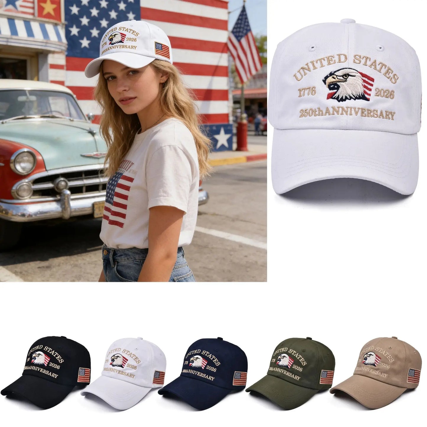 USA 250th Anniversary Baseball Cap – Eagle Embroidery Hat for Men & Women
