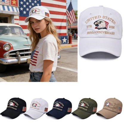 USA 250th Anniversary Baseball Cap – Eagle Embroidery Hat for Men & Women