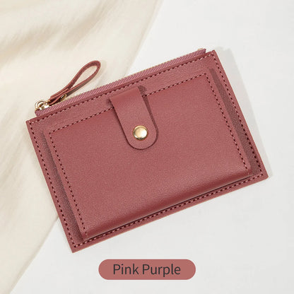 Slim Bifold Card Wallet for Women with Zipper