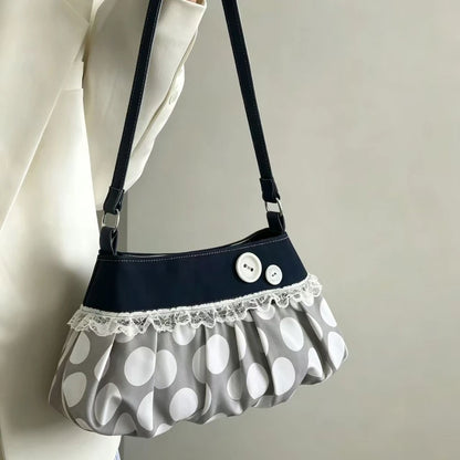 Pleated Dumpling Bag – Retro Wooden Button Shoulder Handbag