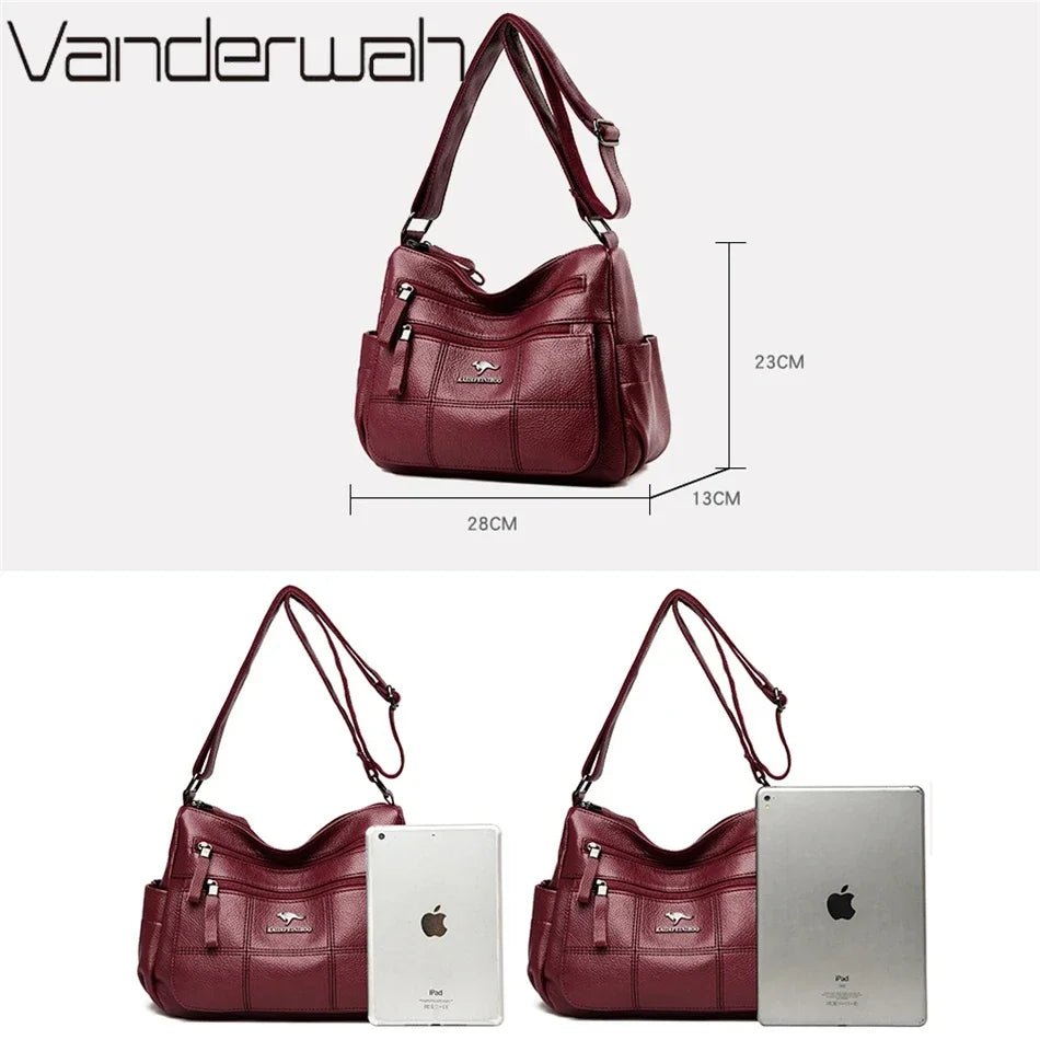 Leather Shoulder Bag for Women – Multi-Pocket Crossbody Purse