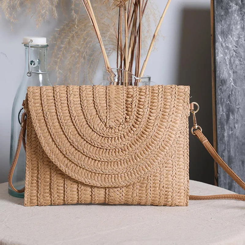 Straw Crossbody Bag for Women – Handwoven Envelope Purse