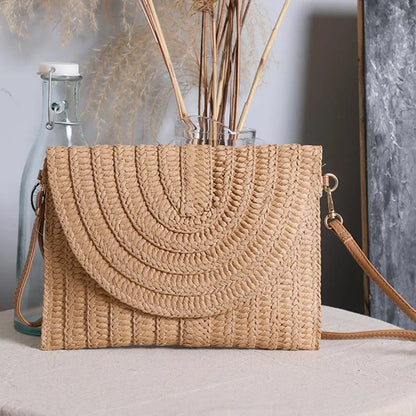 Straw Crossbody Bag for Women – Handwoven Envelope Purse