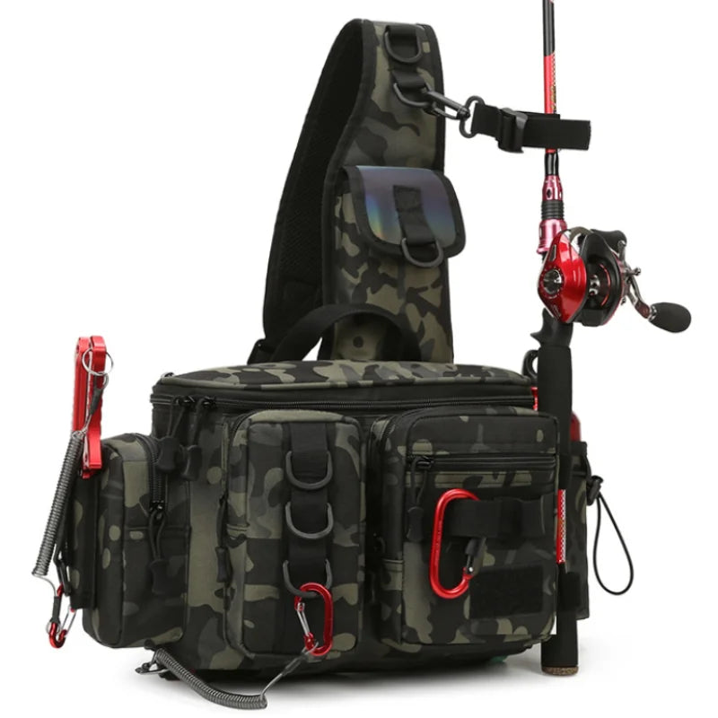 Tactical Fishing Tackle Bag with Rod Holder – Outdoor Waist Pack