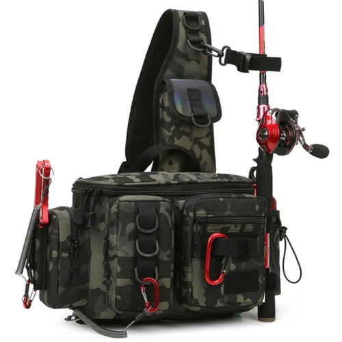 Tactical Fishing Tackle Bag with Rod Holder – Outdoor Waist Pack