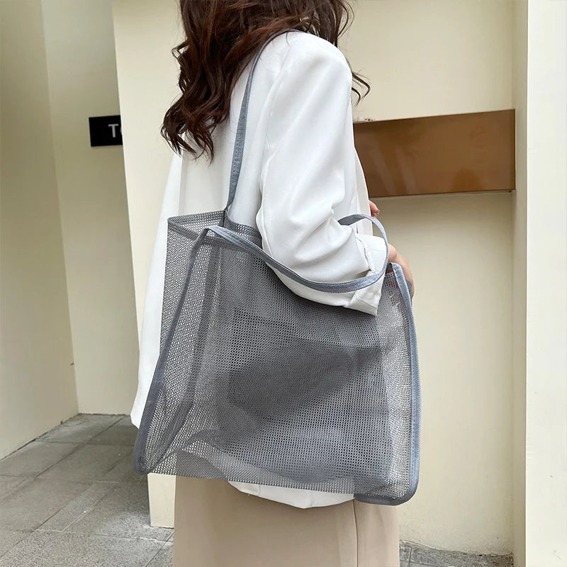 Mesh Handbag Tote – Large Capacity Shoulder Bag for Women