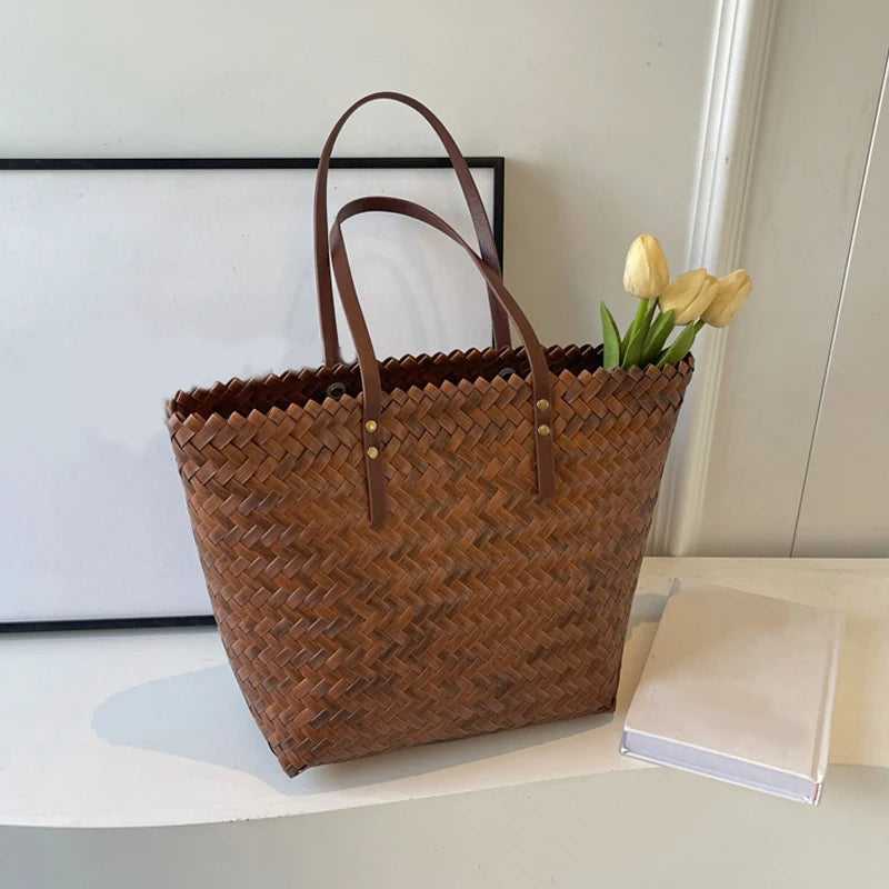 Rattan Woven Tote Bag – Large Capacity Women Beach & Travel Bag
