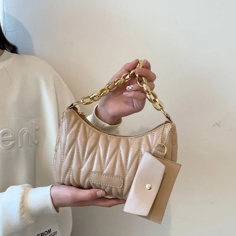 Quilted Ruched Crescent Bag Chain Shoulder Bag Women S Handbag Coin Purse Summer Every Day