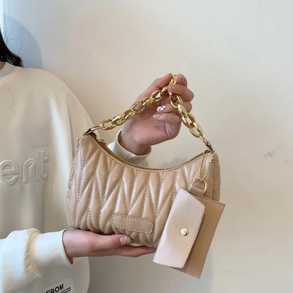 Quilted Ruched Crescent Bag Chain Shoulder Bag Women S Handbag Coin Purse Summer Every Day