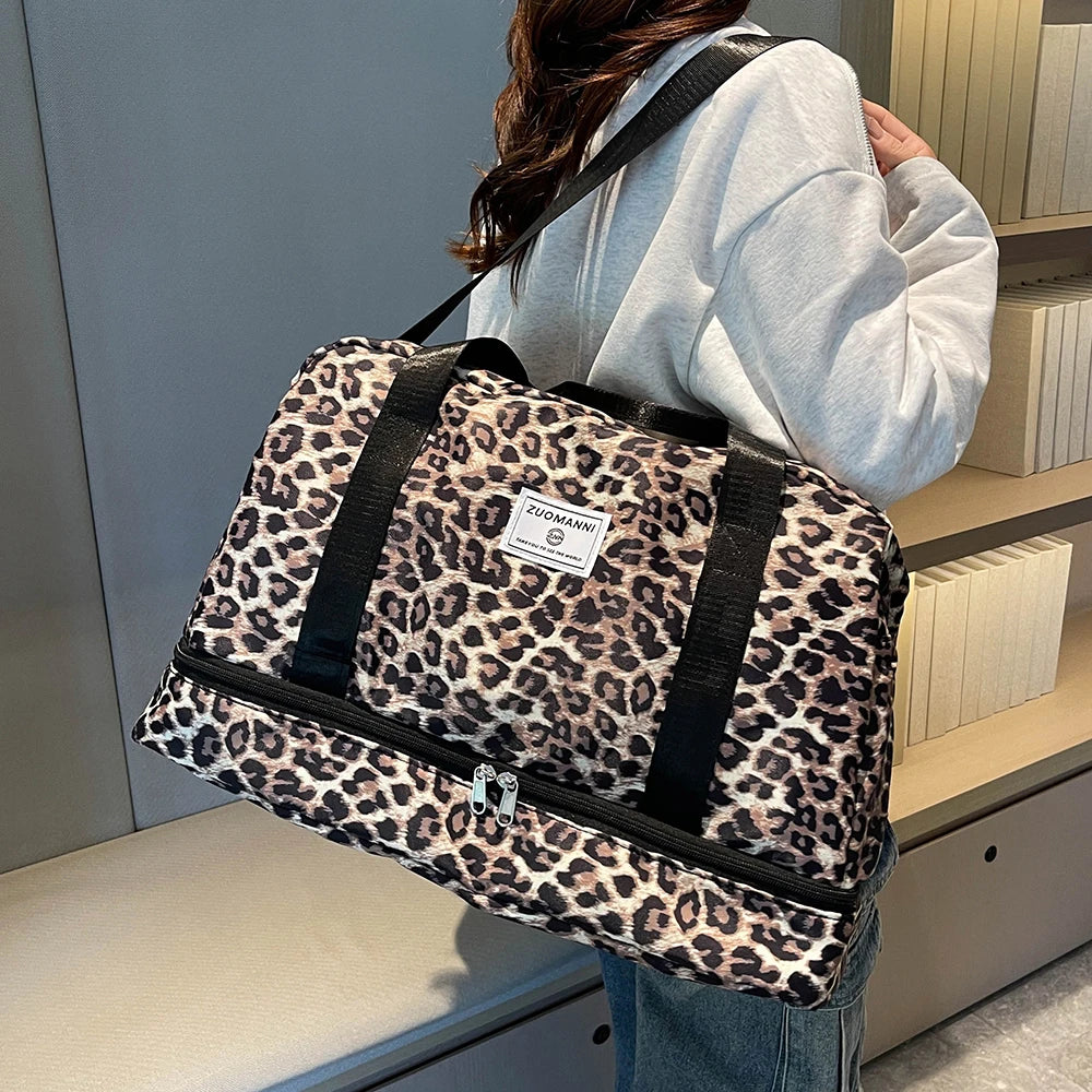 Leopard Print Gym Bag with Shoe Compartment – Travel Duffle