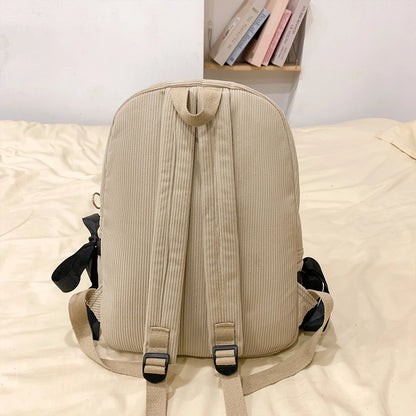 Bow Accent Corduroy Backpack for Women – Cute Aesthetic School Bag