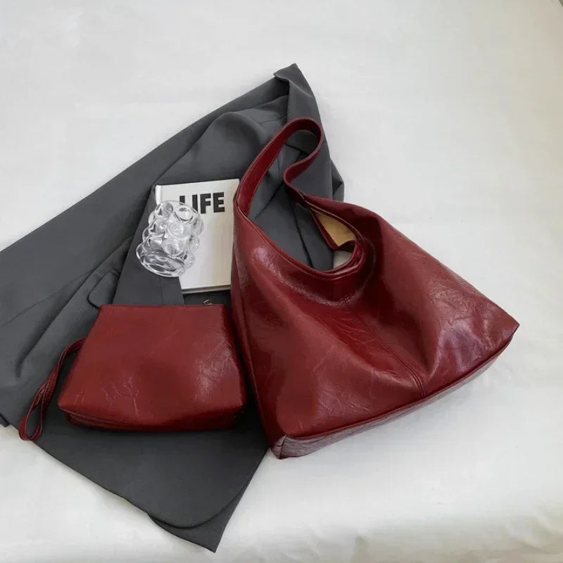 Large PU Leather Shoulder Bag – Soft Hobo Tote for Women