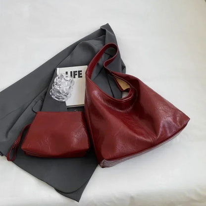 Large PU Leather Shoulder Bag – Soft Hobo Tote for Women