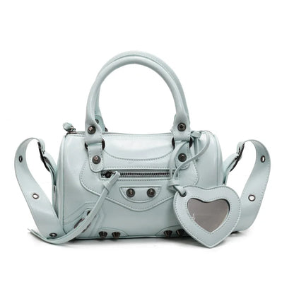 Mini Leather Cylinder Bag – Rivet Crossbody Handbag for Women