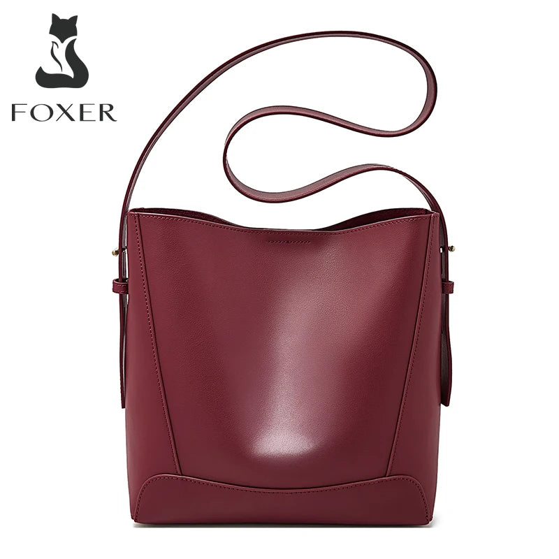 Foxer Women S Bucket Bag Split Leather Large Capacity Tote Female Crossbody Commuter Shoulder
