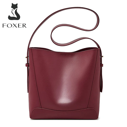 Foxer Women S Bucket Bag Split Leather Large Capacity Tote Female Crossbody Commuter Shoulder