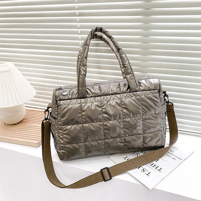 Quilted Puffer Tote Bag – Women's Nylon Crossbody Shoulder Bag