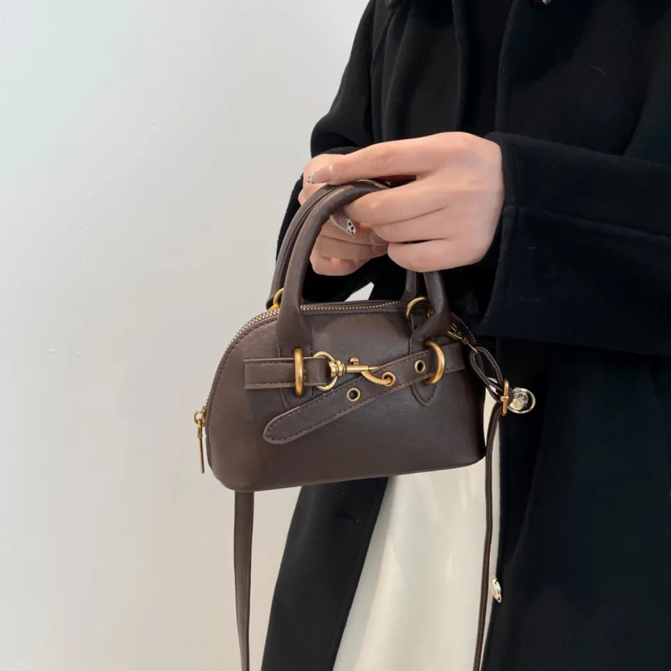 Mini Top-Handle Crossbody Bag for Women – Belt Buckle Shell Bag