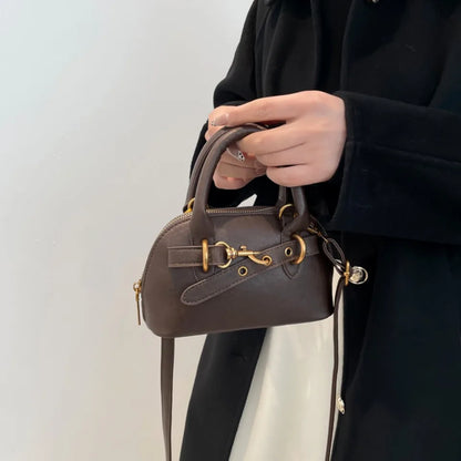 Mini Top-Handle Crossbody Bag for Women – Belt Buckle Shell Bag