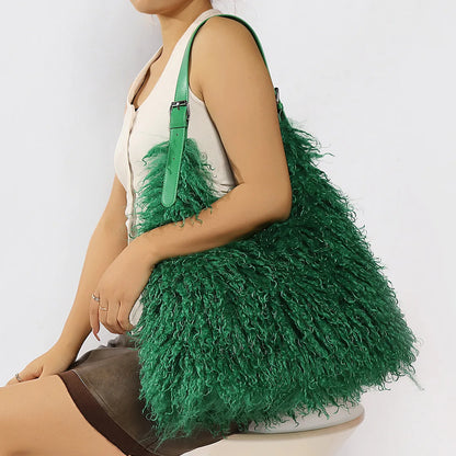 Fluffy Faux Fur Tote Bag – Large Capacity Shoulder Bag for Women