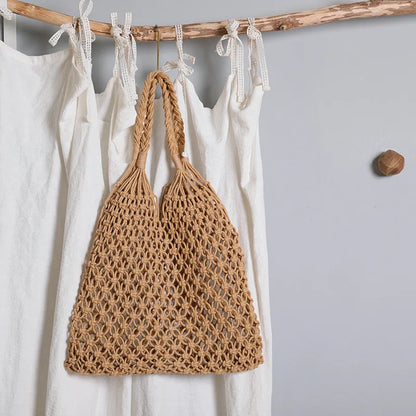 Straw Woven Beach Tote Bag – Large Hollow-Out Shoulder Handbag for Women