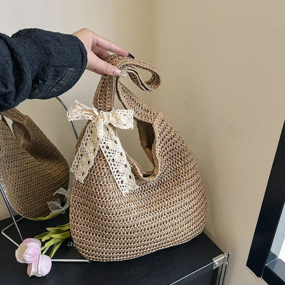 Paper Straw Woven Hobo Bag – Large Capacity Shoulder Tote for Women