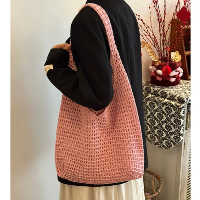 Crochet Shoulder Bag Women's Large Woven Beach Tote