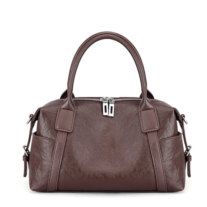 Genuine Leather Boston Tote Bag for Women – Large Capacity Shoulder Handbag