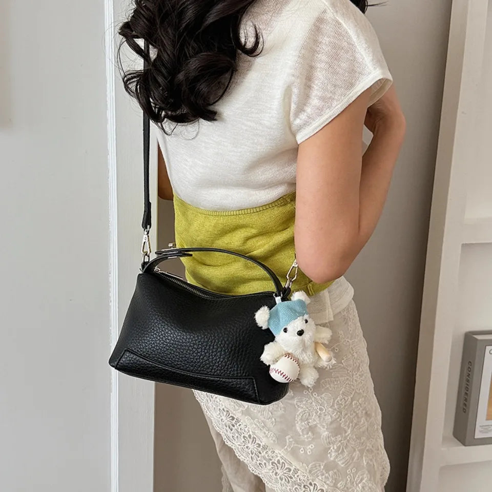 Soft Leather Shoulder Bag – Women's Crossbody Handbag with Charm