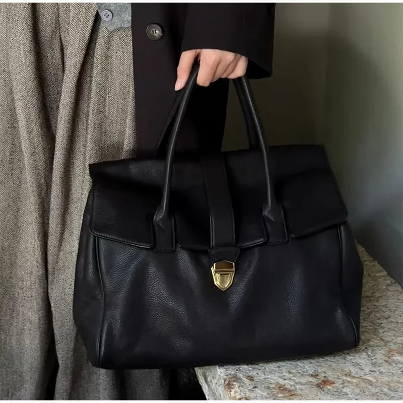 Luxury Lock Tote Bag Large Leather Handbag for Women
